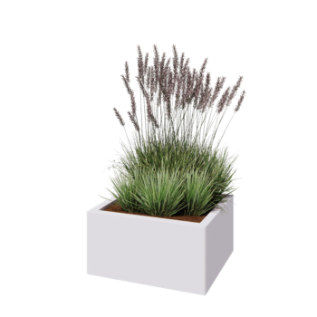 Kruka i stål - Rektangel - 60 x 50 x 30 cm - RAL9010 matt (vit) - Med bottenplatta