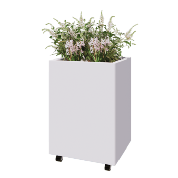 Kruka i stål - Rektangel - 60 x 50 x 80 cm - RAL9010 matt (vit) - Med bottenplatta - Med hjul