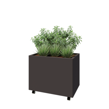 Kruka i stål - Rektangel - 80 x 50 x 60 cm - Annan RAL-färg - Med bottenplatta - Med hjul