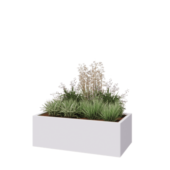 Kruka i stål - Rektangel - 120 x 60 x 40 cm - RAL9010 matt (vit) - Med bottenplatta