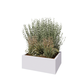 Kruka i stål - Rektangel - 80 x 60 x 30 cm - RAL9010 matt (vit) - Med bottenplatta