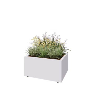 Kruka i stål - Rektangel - 80 x 60 x 40 cm - RAL9010 matt (vit) - Med bottenplatta - Med ben