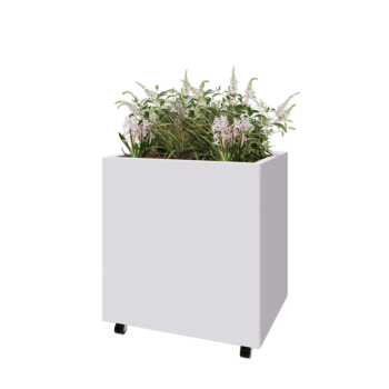 Kruka i stål - Rektangel - 80 x 60 x 80 cm - RAL9010 matt (vit) - Med bottenplatta - Med hjul