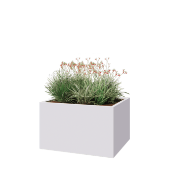 Kruka i stål - Rektangel - 100 x 80 x 60 cm - RAL9010 matt (vit) - Med bottenplatta