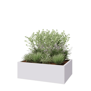 Kruka i stål - Rektangel - 120 x 80 x 40 cm - RAL9010 matt (vit) - Med bottenplatta