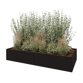 Kruka i stål XXL - Rektangel - 240 x 100 x 40 cm - RAL9005 matt (svart) - Med bottenplatta