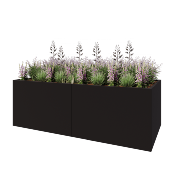 Kruka i stål XXL - Rektangel - 240 x 100 x 80 cm - RAL9005 matt (svart) - Utan bottenplatta