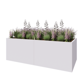 Kruka i stål XXL - Rektangel - 240 x 100 x 80 cm - RAL9010 matt (vit) - Med bottenplatta