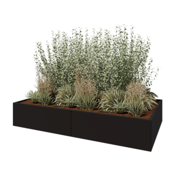 Kruka i stål XXL - Rektangel - 240 x 120 x 40 cm - RAL9005 matt (svart) - Utan bottenplatta