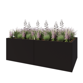 Kruka i stål XXL - Rektangel - 240 x 120 x 80 cm - RAL9005 matt (svart) - Med bottenplatta