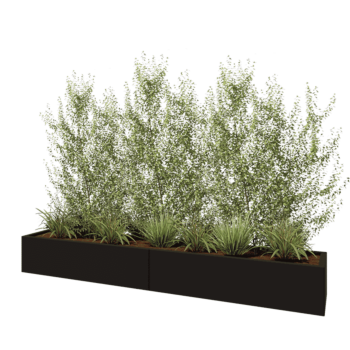 Kruka i stål XXL - Rektangel - 240 x 40 x 30 cm - RAL9005 matt (svart) - Med bottenplatta