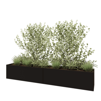 Kruka i stål XXL - Rektangel - 240 x 40 x 40 cm - RAL9005 matt (svart) - Med bottenplatta