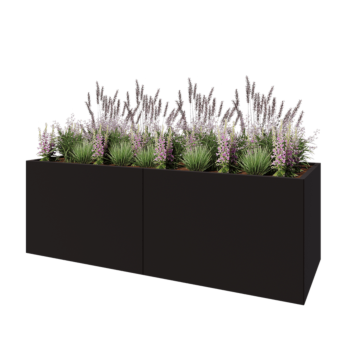 Kruka i stål XXL - Rektangel - 240 x 80 x 80 cm - RAL9005 matt (svart) - Utan bottenplatta