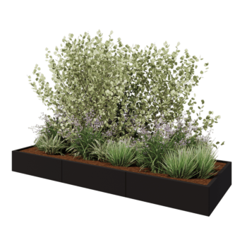 Kruka i stål XXL - Rektangel - 300 x 100 x 30 cm - RAL9005 matt (svart) - Utan bottenplatta