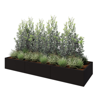 Kruka i stål XXL - Rektangel - 300 x 100 x 40 cm - RAL9005 matt (svart) - Med bottenplatta