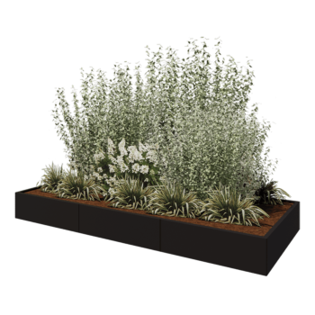 Kruka i stål XXL - Rektangel - 300 x 120 x 30 cm - RAL9005 matt (svart) - Med bottenplatta