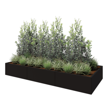 Kruka i stål XXL - Rektangel - 300 x 120 x 40 cm - RAL9005 matt (svart) - Med bottenplatta