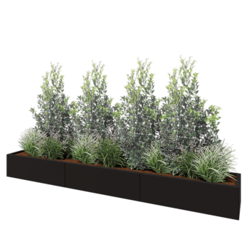 Kruka i stål XXL - Rektangel - 300 x 40 x 30 cm - RAL9005 matt (svart) - Med bottenplatta