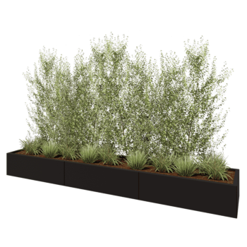 Kruka i stål XXL - Rektangel - 300 x 50 x 30 cm - RAL9005 matt (svart) - Med bottenplatta