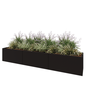 Kruka i stål XXL - Rektangel - 300 x 50 x 50 cm - RAL9005 matt (svart) - Utan bottenplatta