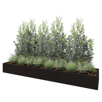 Kruka i stål XXL - Rektangel - 300 x 60 x 30 cm - RAL9005 matt (svart) - Med bottenplatta