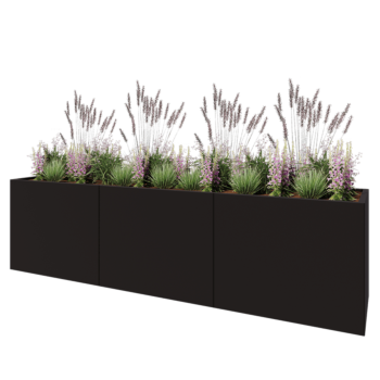 Kruka i stål XXL - Rektangel - 300 x 60 x 80 cm - RAL9005 matt (svart) - Utan bottenplatta