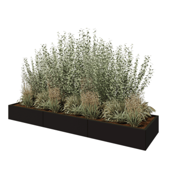 Kruka i stål XXL - Rektangel - 300 x 80 x 30 cm - RAL9005 matt (svart) - Med bottenplatta