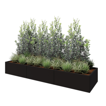 Kruka i stål XXL - Rektangel - 300 x 80 x 40 cm - RAL9005 matt (svart) - Med bottenplatta