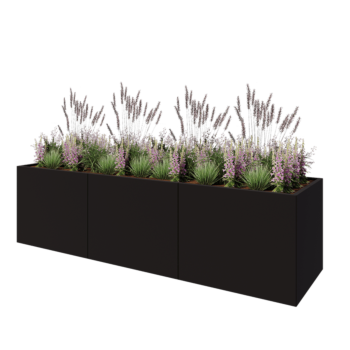 Kruka i stål XXL - Rektangel - 300 x 80 x 80 cm - RAL9005 matt (svart) - Med bottenplatta