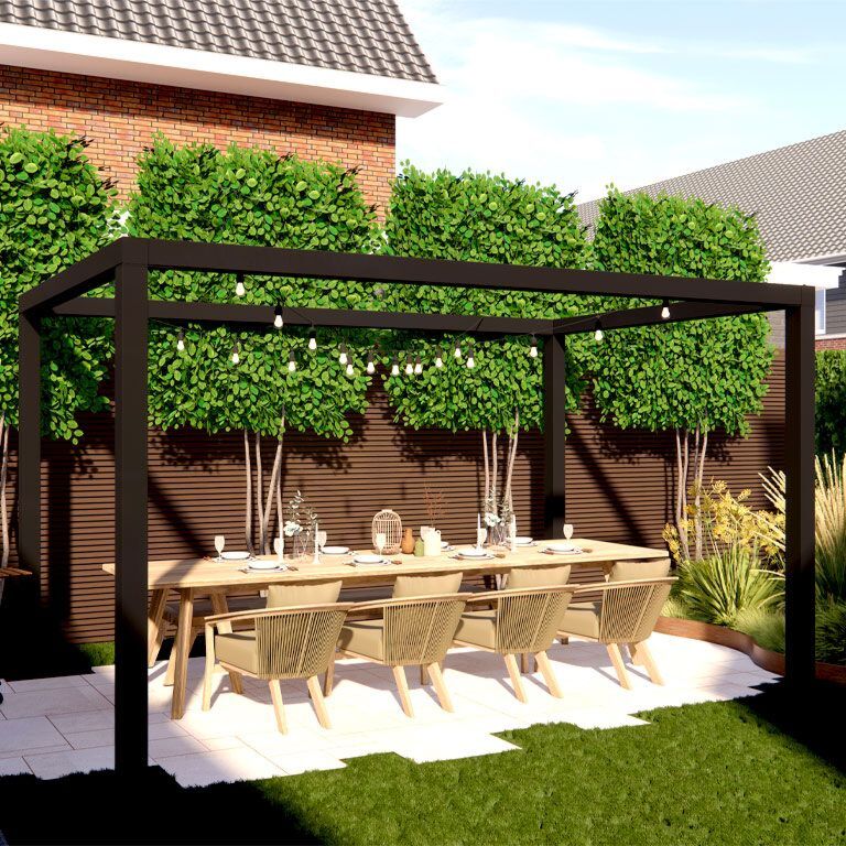 Konstruktion pergola i pulverlackerat stål, fyrkantig 324 x 300 cm