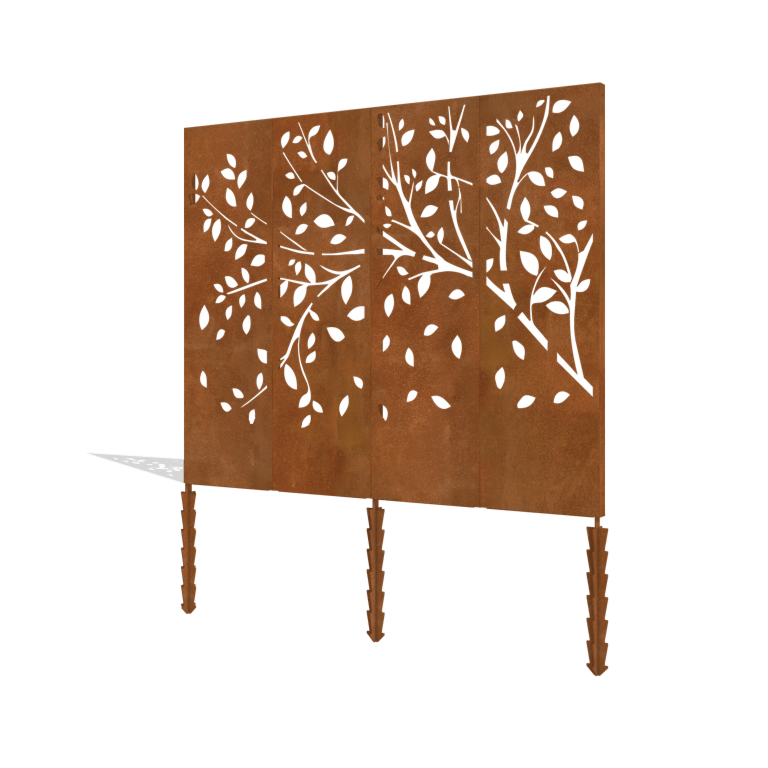 Skärmvägg i cortenstål träd komplett set 240 x 6 x 190 cm