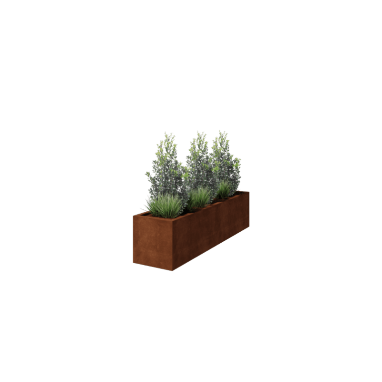 Kruka i cortenstål - Rektangel - 200 x 50 x 50 cm - Svetsad - Med bottenplatta