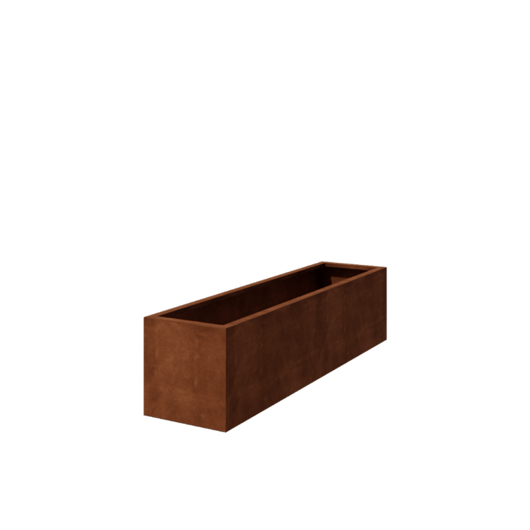 Kruka i cortenstål - Rektangel - 200 x 50 x 50 cm - Svetsad - Med bottenplatta