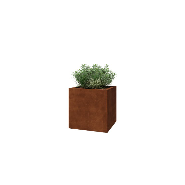 Kruka i cortenstål - Fyrkant - 70 x 70 x 70 cm - Svetsad - Med bottenplatta