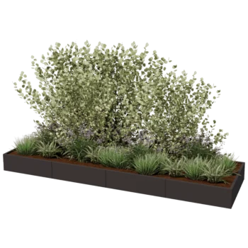 Kruka i stål XXL - Rektangel - 400 x 120 x 80 cm - RAL9010 matt (vit) - Med bottenplatta