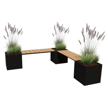 Kruka i stål - Fyrkant - Hörnuppställning - 221,2 x 221,2 x 50 cm - Annan RAL-färg - Med bottenplatta - Med bänk