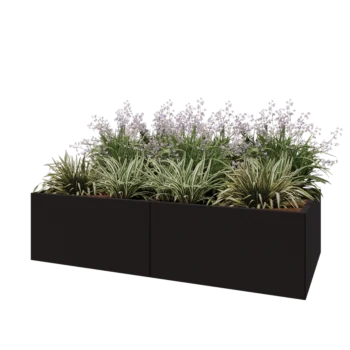 Kruka i stål XXL - Rektangel - 200 x 100 x 50 cm - RAL9005 matt (svart) - Utan bottenplatta