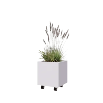Kruka i stål - Fyrkant - 40 x 40 x 40 cm - RAL9010 matt (vit) - Med bottenplatta - Med hjul
