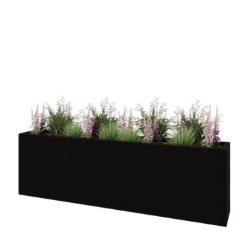 Kruka i polyester - Rektangel - 200 x 30 x 60 cm - RAL9005 matt (svart) - Med botten