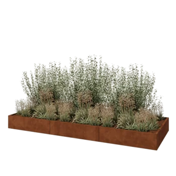 Kruka i cortenstål XXL - Rektangel - 360 x 120 x 30 cm - Med bottenplatta