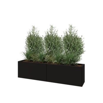 Kruka i stål XXL - Rektangel - 160 x 30 x 40 cm - RAL9005 matt (svart) - Med bottenplatta