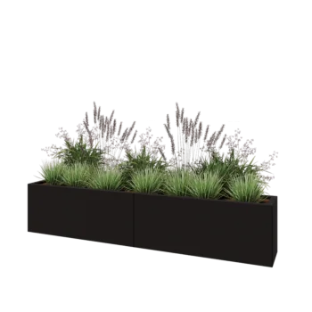 Kruka i stål XXL - Rektangel - 200 x 30 x 40 cm - RAL9005 matt (svart) - Med bottenplatta