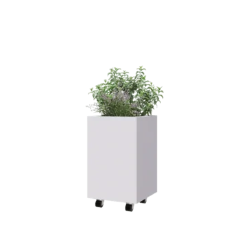 Kruka i stål - Fyrkant - 40 x 40 x 60 cm - RAL9010 matt (vit) - Med bottenplatta - Med hjul
