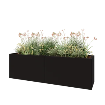 Kruka i stål XXL - Rektangel - 200 x 50 x 60 cm - RAL9005 matt (svart) - Med bottenplatta