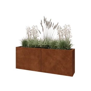 Kruka i cortenstål XXL - Rektangel - 160 x 30 x 60 cm - Med bottenplatta