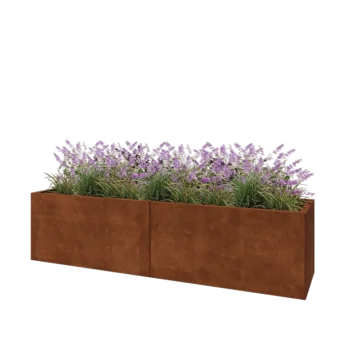 Kruka i cortenstål XXL - Rektangel - 200 x 50 x 50 cm - Med bottenplatta
