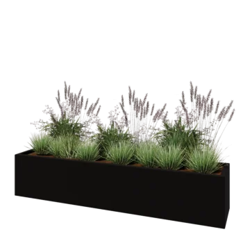 Kruka i polyester - Rektangel - 200 x 40 x 40 cm - RAL9005 matt (svart) - Med botten