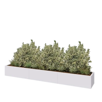 Kruka i stål XXL - Rektangel - 360 x 50 x 40 cm - RAL9010 matt (vit) - Med bottenplatta