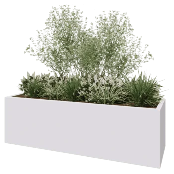 Kruka i polyester - Rektangel - 200 x 60 x 60 cm - RAL9010 matt (vit) - Med botten