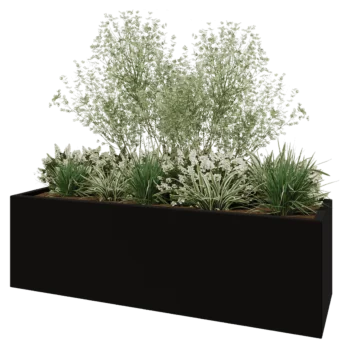 Kruka i polyester - Rektangel - 200 x 60 x 60 cm - RAL9005 matt (svart) - Med botten